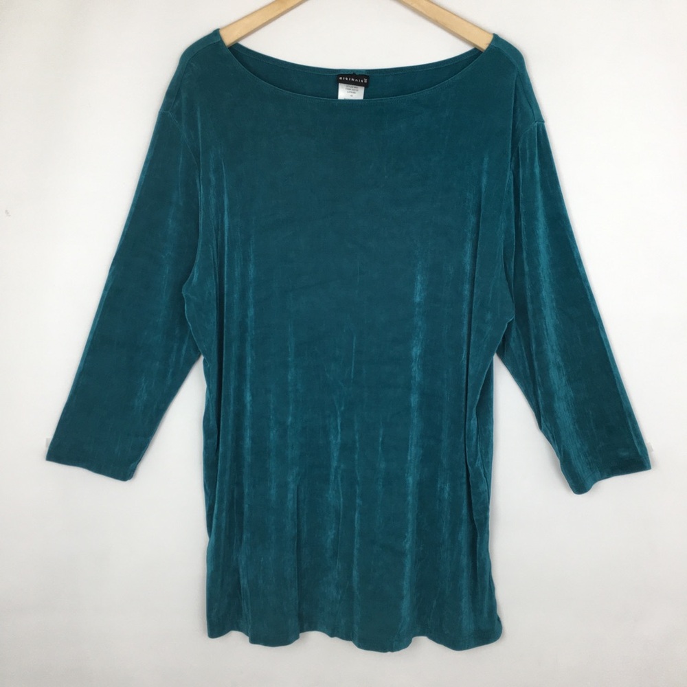 Citiknits Women’s Slinky Knit Tunic Top Teal Green 3/4 Sleeve Sz 1X Comfortable